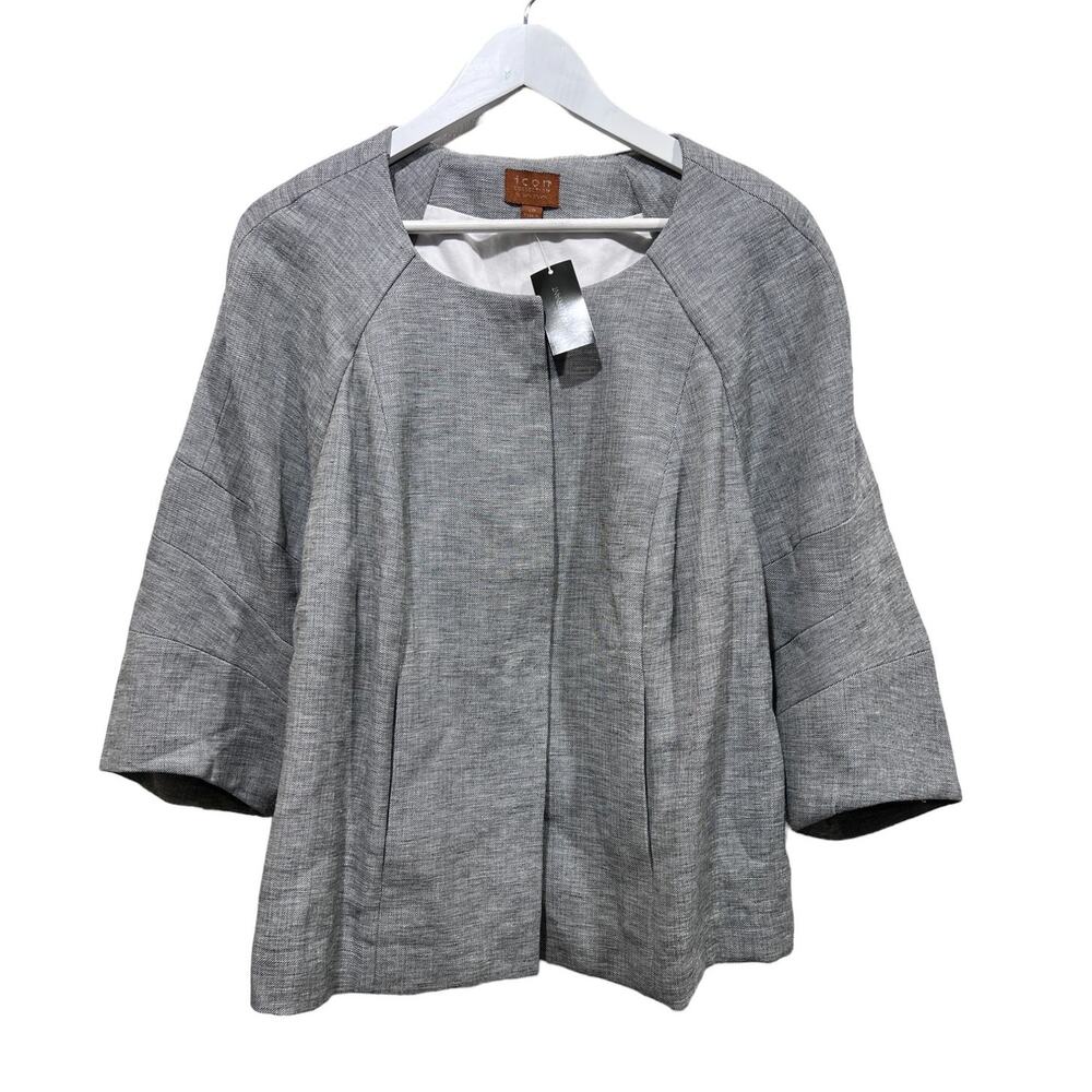 Lane Bryant Womens Plus Size 20 Gray Linen Blend Snap Front Jacket NEW